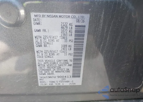 2016 Nissan Rogue Sv from USA, damaged, VIN 5N1AT2MV7GC900413